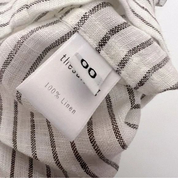 thesalting 100% Linen Striped White and Black Flap Pocket Minimalist Modern Top - Picture 11 of 13